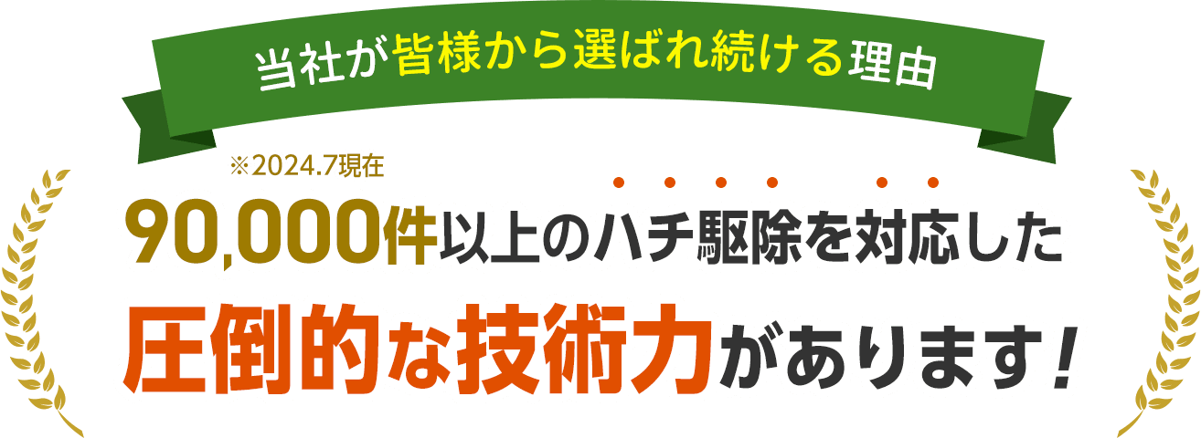 当社が皆様から選ばれ続ける理由。90,000件以上のハチ駆除を対応した圧倒的な技術力があります