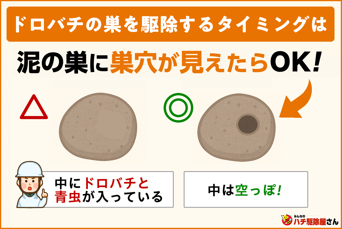 ドロバチの巣を駆除するタイミングは泥の巣に巣穴が見えたらOK!