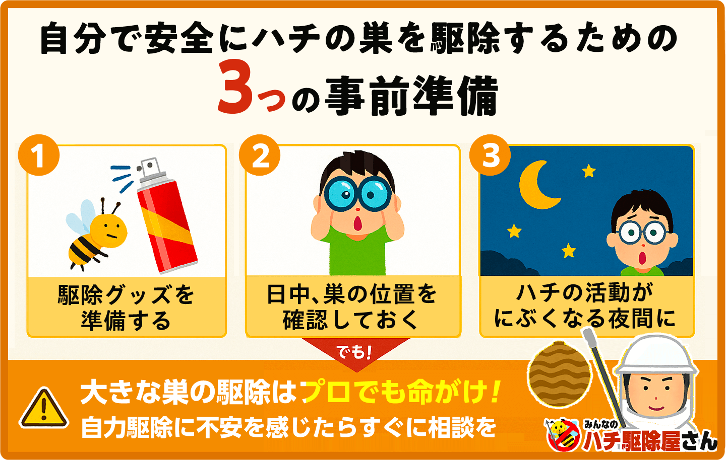 自分で安全に蜂の巣を駆除する前の3ステップ