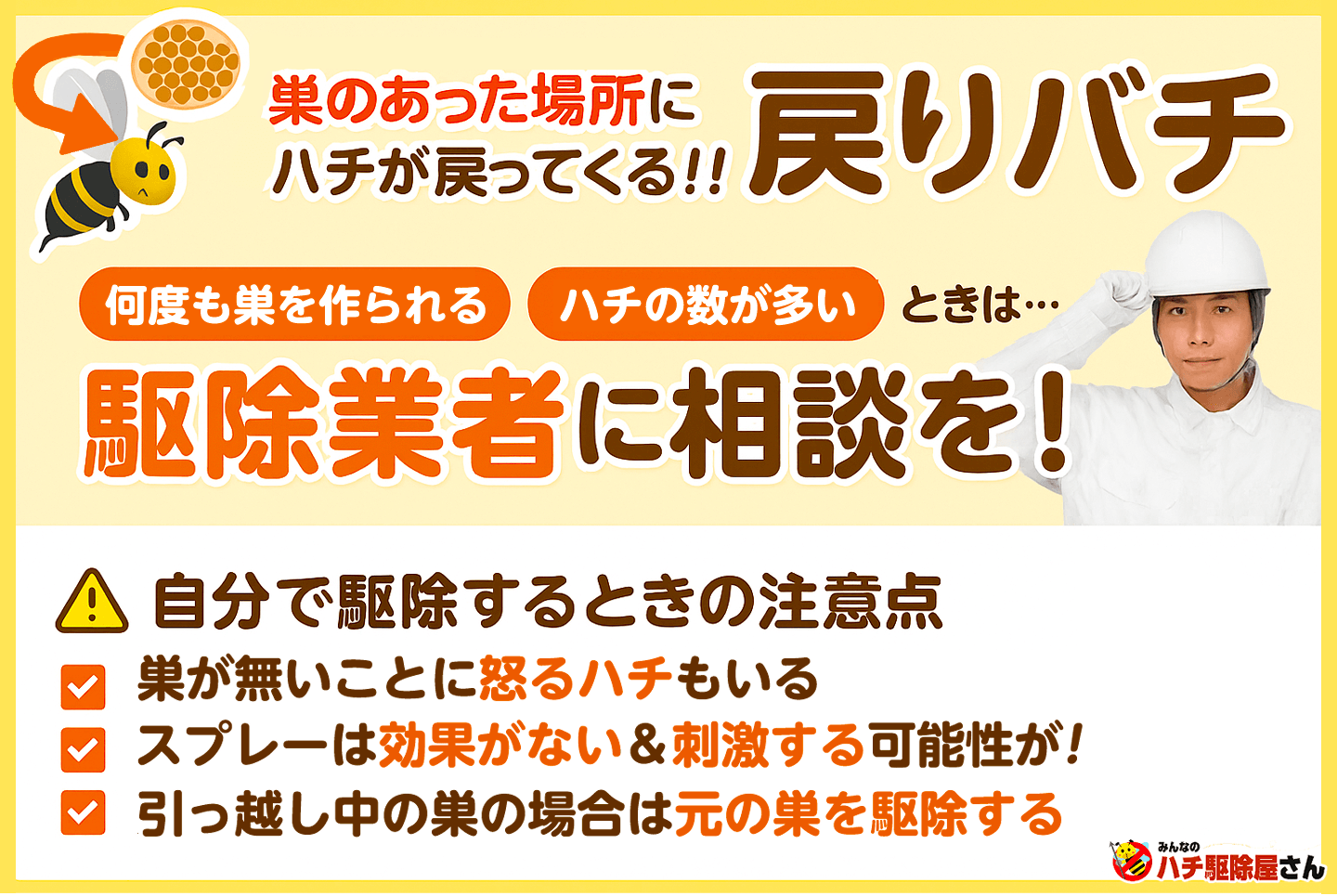 巣のあった場所に戻ってくるのが戻りバチ