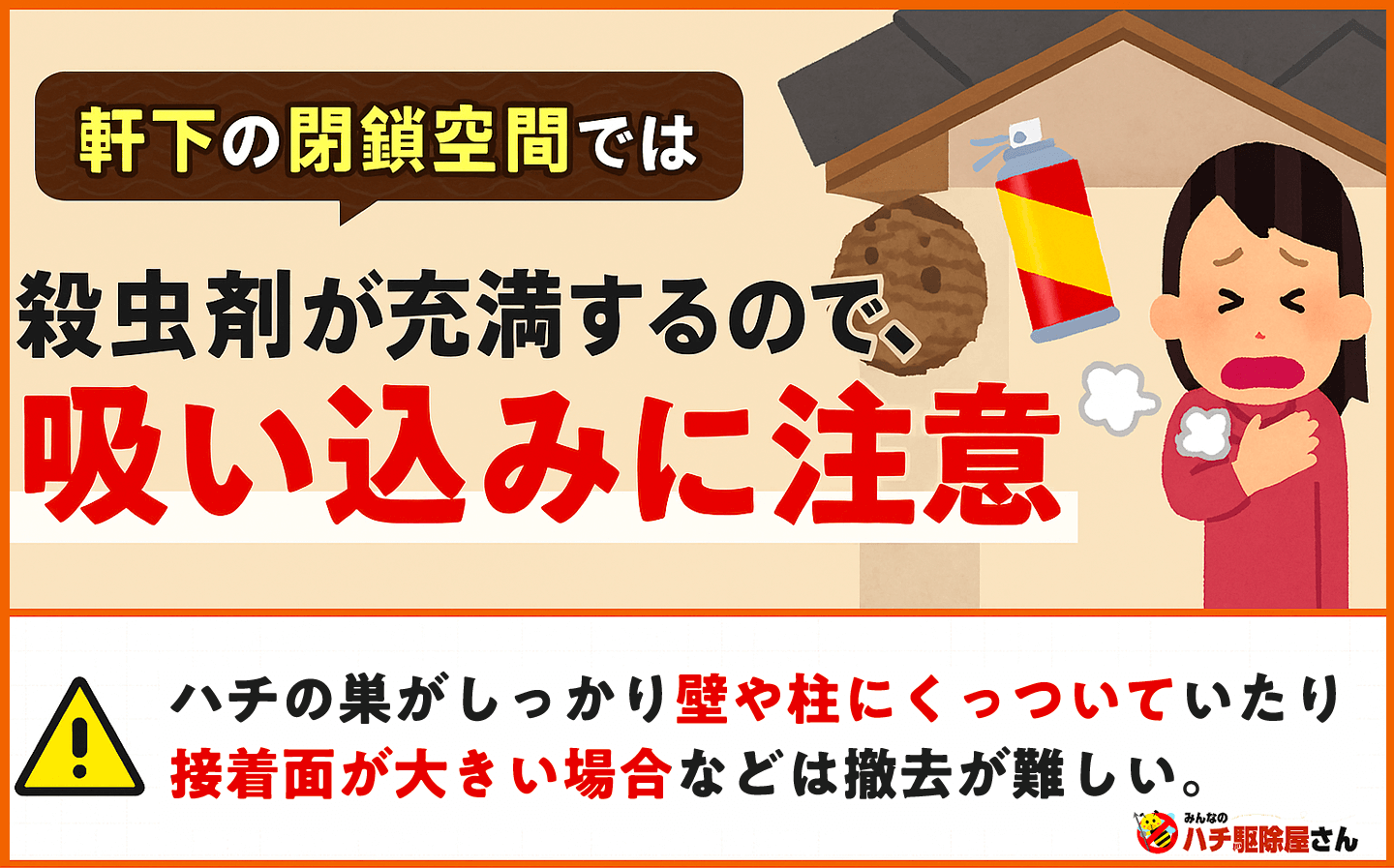 殺虫剤が室内に充満しやすいので、吸い込まないように注意