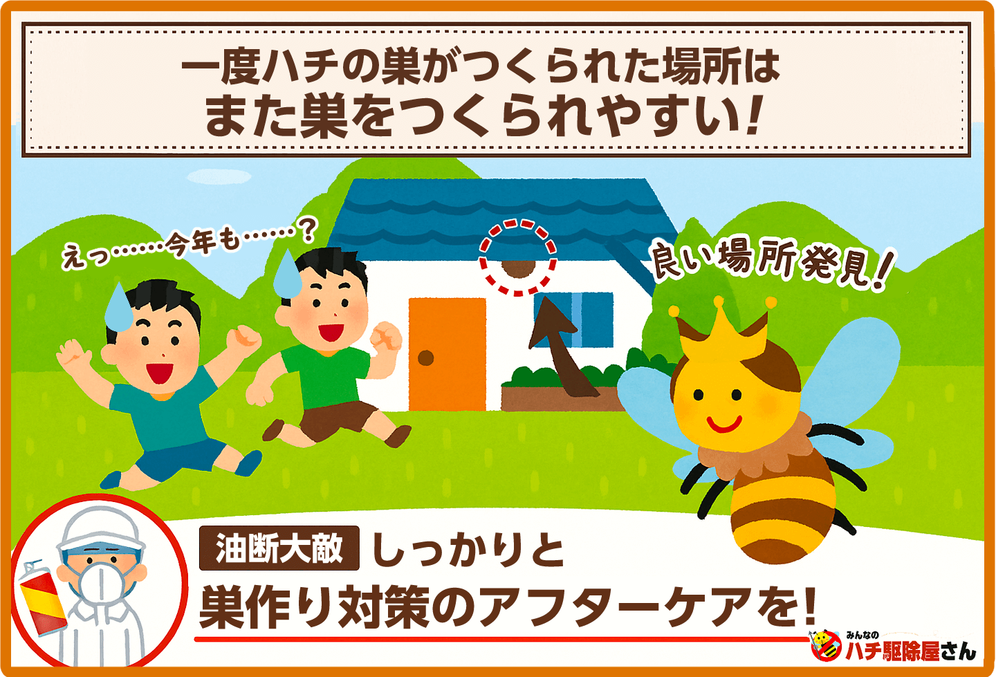 一度ハチの巣が作られた場所は、また巣をつくられやすい！