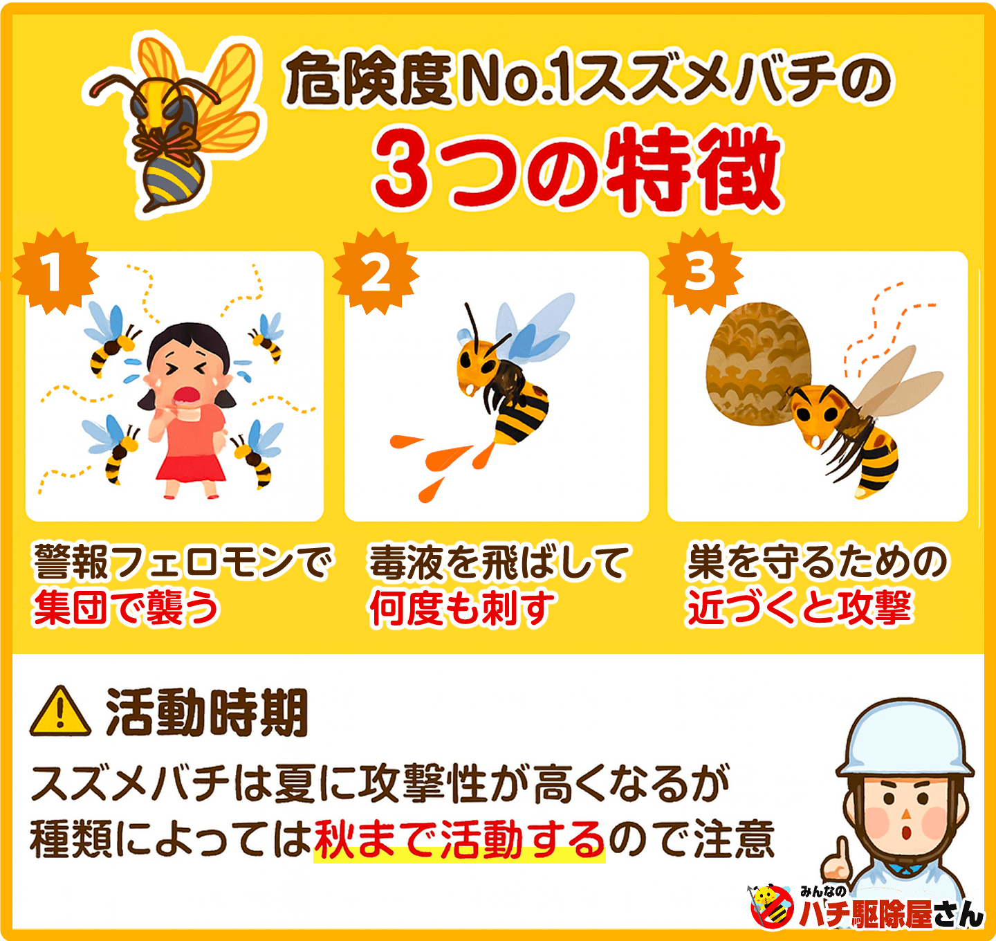 スズメバチ3つの特徴